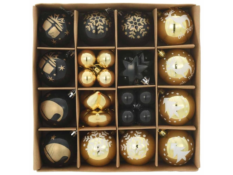 Ensemble de boules de noël 40 pcs noir et or ø 6 cm plastique - Conforama C