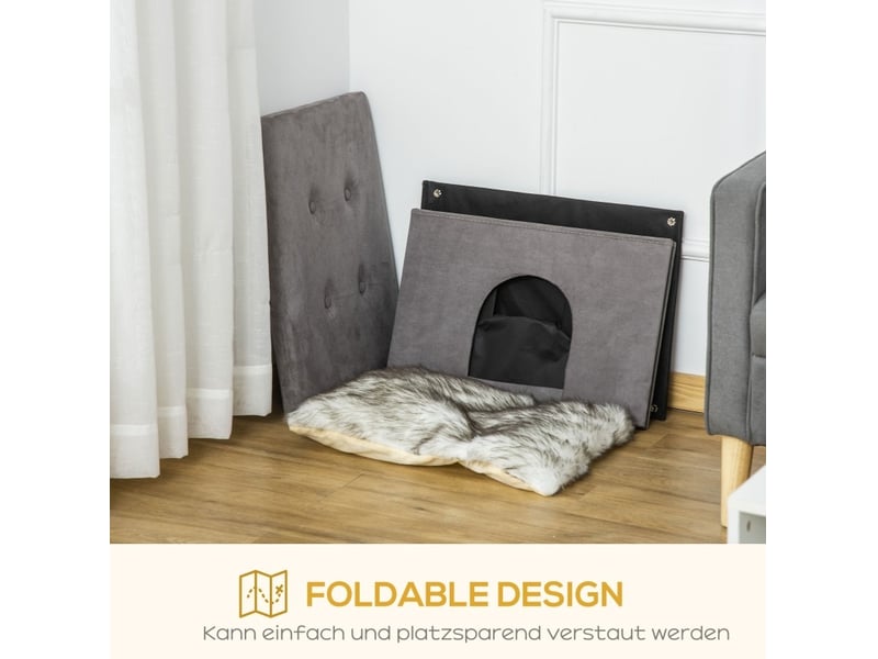  Maison pour félin et repose-pieds 60 x 45 x 44,5 cm – gris – coussin moelleux amovible avec pieds en bois  - Conforama E