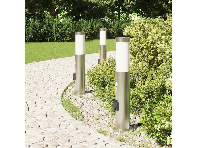 Lot de 3 borne lumineuse avec détecteur et prise 50 cm acier inoxydable ip44 shl95073 - Conforama C