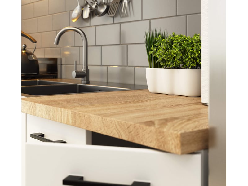 Ensemble de cuisine vitré akord oliwia 1.8m h720 blanc 180 cm 7 portes 1 tiroir façade blanche 8 étagères 180x46x203 cm Oliwia 1.8M H720 - Conforama E