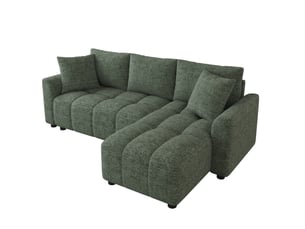 Canapé d’angle modulable en l 3 places 204x127x82.5cm-méridienne réversible-2 coussins-chenille vert