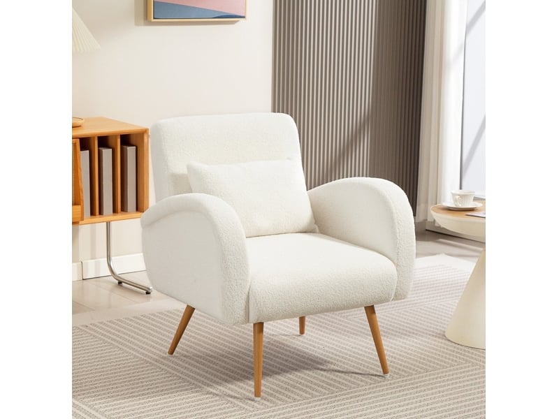  Fauteuil de lecture moderne en tissu crème avec coussin lombaire et pieds métal effet bois, pour votre salon  - Conforama B
