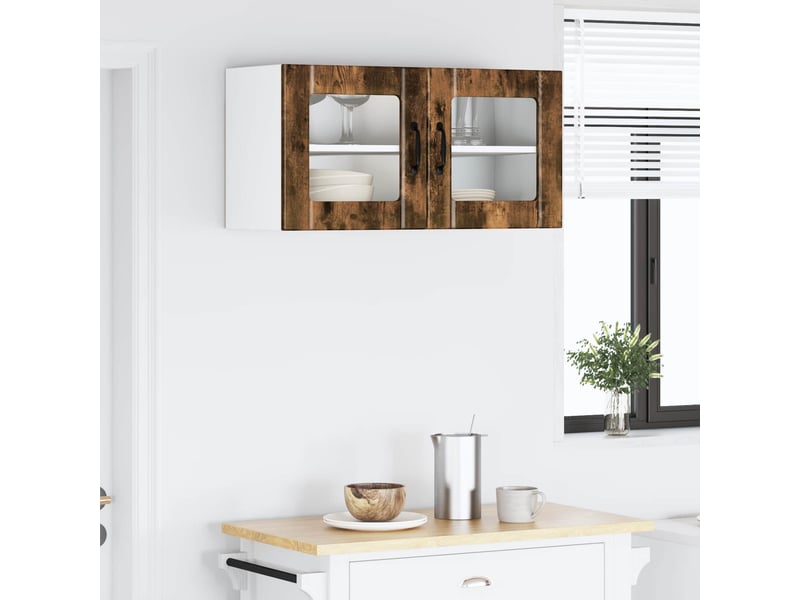 Meuble mural de cuisine, cabinet en verre mural chêne fumé 80x31x40cm shl7437 - Conforama D