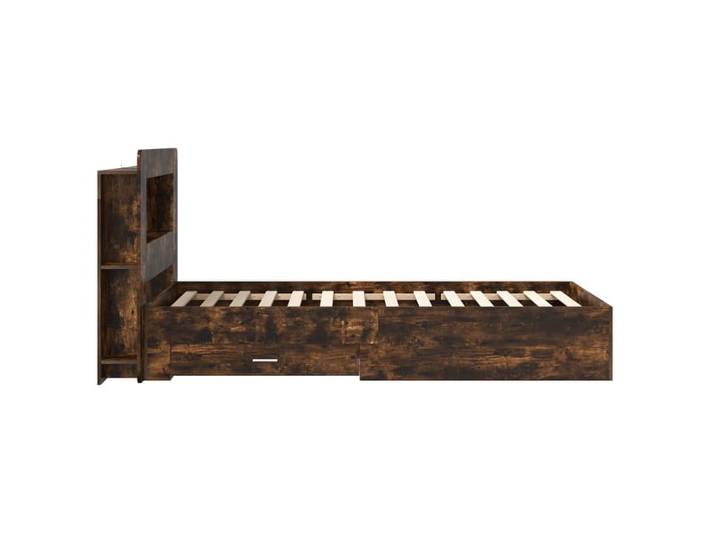  Lit simple- lit adulte -  cadre de lit avec rangement chêne fumé 100 x 200 cm  - Conforama C