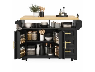 Desserte de cuisine à roulettes avec 3 tiroirs et plateaux rabattables en mdf 120×40×95 cm noir