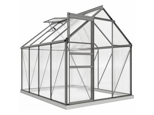 Serre en polycarbonate et aluminium avec fenêtre ouvrante et porte coulissante, 190 x 253 x 199 cm, gris foncé