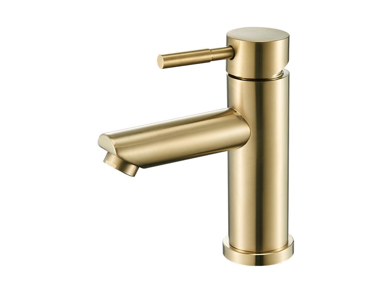  Robinet de salle de bain ou de cuisine en acier inoxydable brossé (finition or) – mitigeur monocommande eau chaudefroide, montage sur plan Washbasin faucet - Conforama A