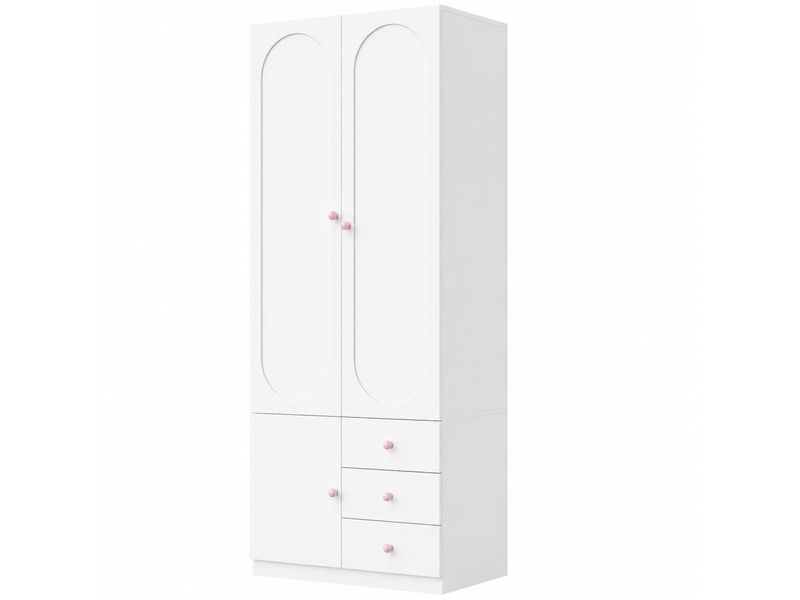  Armoire penderie enfant 80 x 50 x 200 cm blanche en mdf, 2 portes, 3 tiroirs et barre de penderie intégrée  - Conforama A