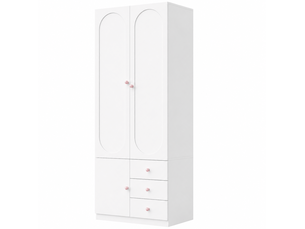 Armoire penderie enfant 80 x 50 x 200 cm blanche en mdf, 2 portes, 3 tiroirs et barre de penderie intégrée