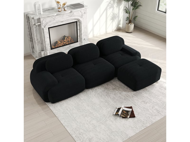  Canapé d'angle modulable en velours côtelé, noir, 298 x 178 x 70 cm Fay Lum - Conforama D