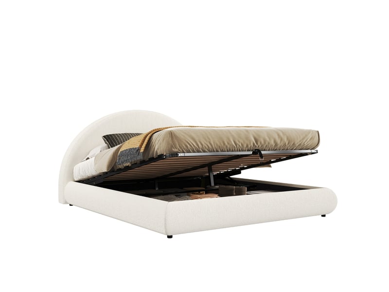  Lit double hydraulique 180 x 200 cm blanc bouclé avec sommier et rangement  - Conforama A