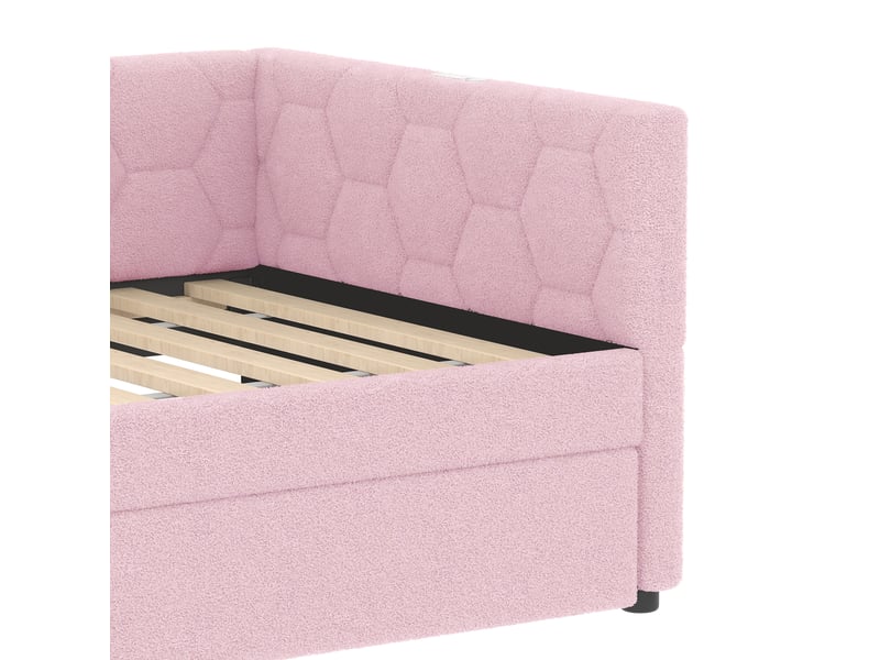  Lit enfant 90x200cm, lit gigogne avec led, charge, usb type-c, sommiers, mdf+tissu rose, sans matelas  - Conforama R