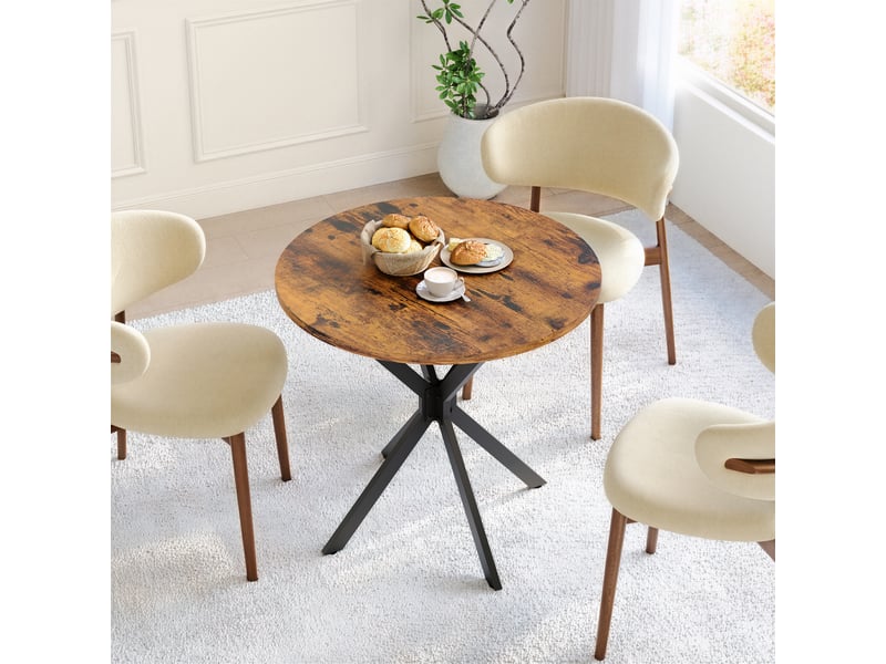 Table de salle à manger ronde 2 personnes pour cuisine en panneaux de particules ø80×75 cm marron noir - Conforama C
