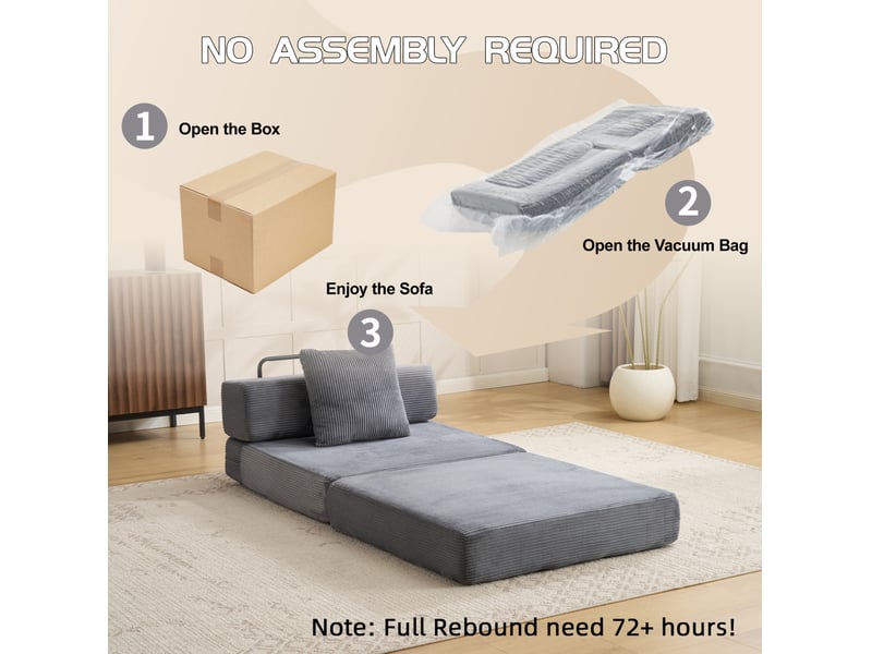  Canapé convertible au sol 1 place pliable avec coussin et accoudoirs en velours côtelé gris foncé  - Conforama E