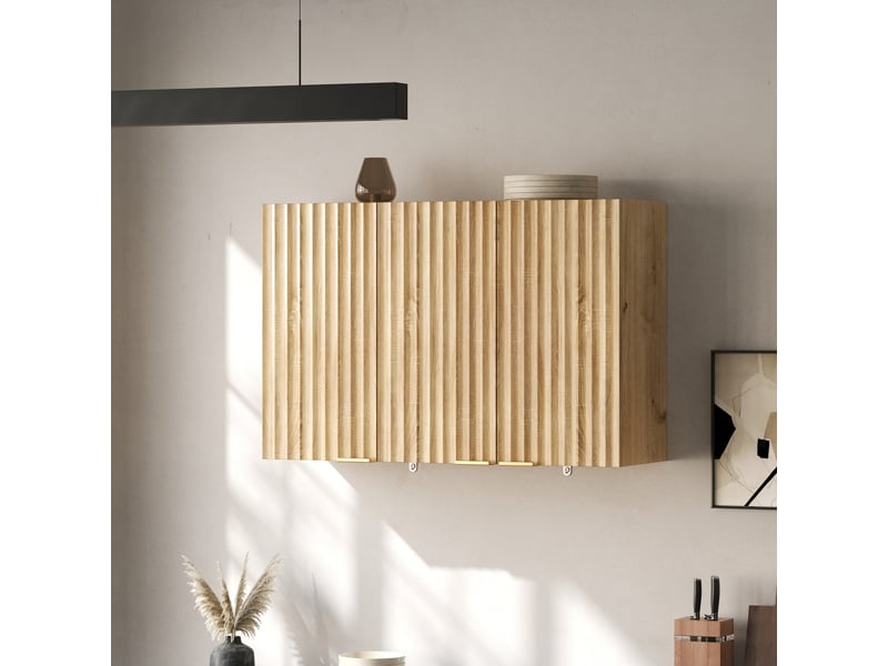  Armoire murale cuisine 3 portes meuble haut de rangement placard suspendu 90x29x60 cm naturel  - Conforama C