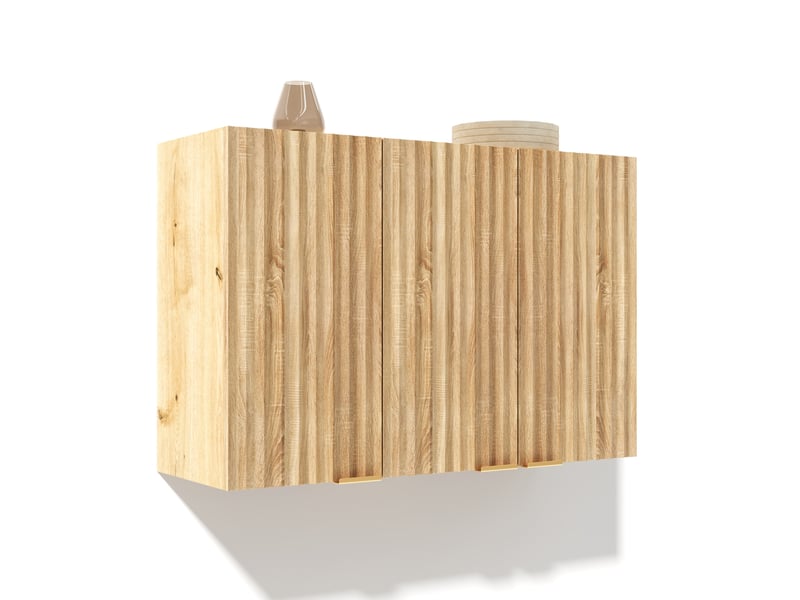  Meuble mural 90x29x60 cm à 3 portes, finition bois naturel  - Conforama A