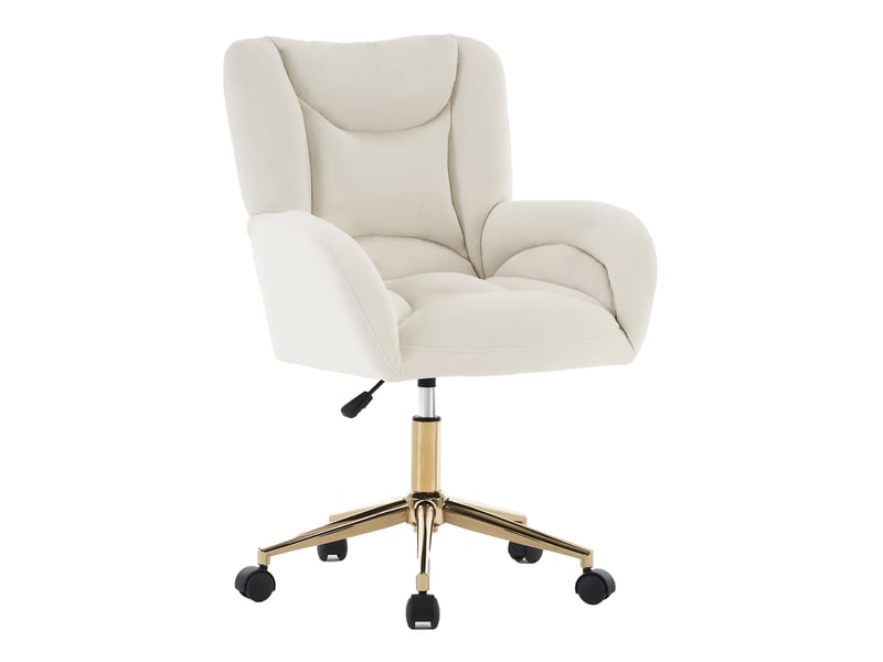  Chaise de bureau en velours beige à hauteur réglable, base métal doré et roulettes 360°, confort au quotidien  - Conforama A