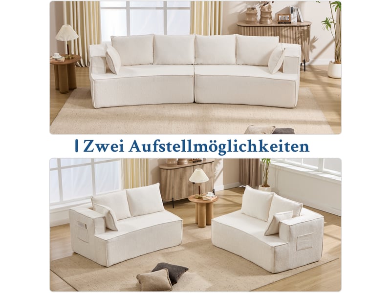  Canapé modulaire blanc en velours, canapé modulaire sans armature, assise profonde et enveloppante, style moderne  - Conforama D