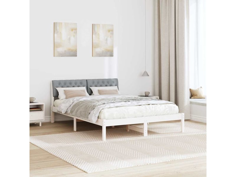  Lit double- lit adulte -  cadre de lit avec tête de lit blanc et gris clair 135 x 190 cm  - Conforama C