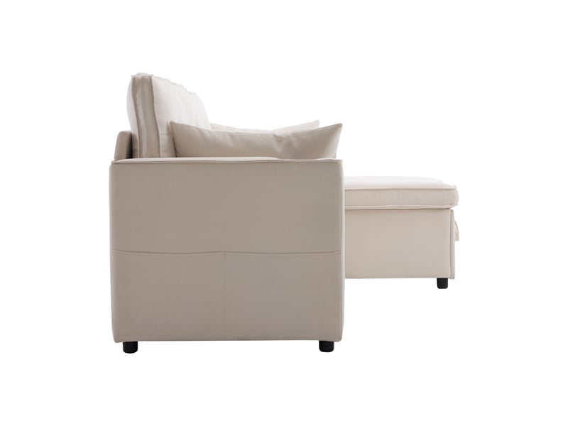  Canapé convertible 3 places beige en tissu aspect lin avec coffre et méridienne réversible  - Conforama W