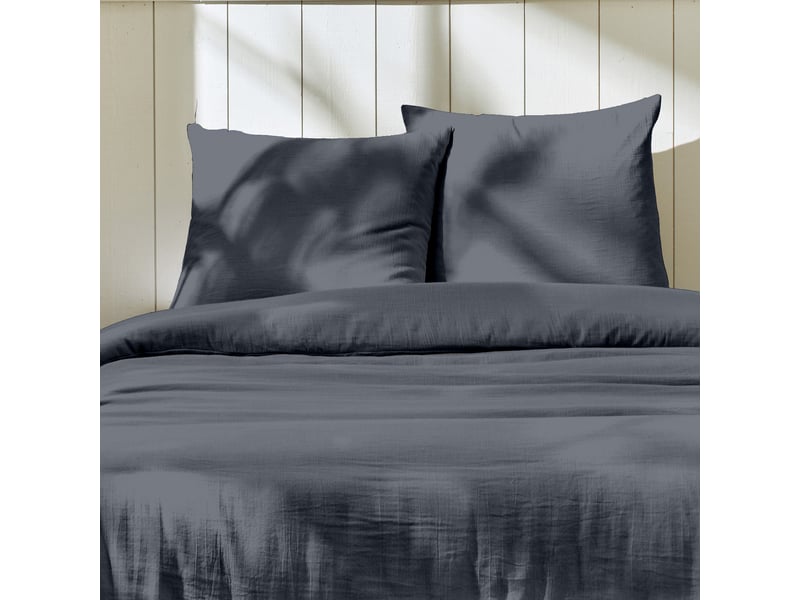  Parure de lit 240x260 cm gaze de coton bleu jean PD25756 - Conforama C
