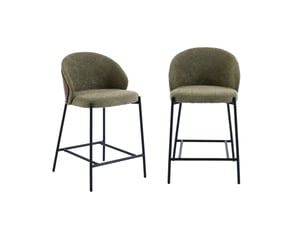 Lot de 2 tabourets de bar bois de peuplier teinté noyer. Acier noir et tissu texturé kaki - paul