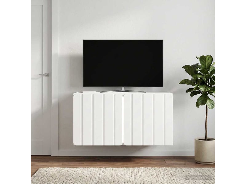 Meuble tv - banc tv - meuble de rangement mural 59,5 x 41 x 30 cm blanc brillant  - Conforama D