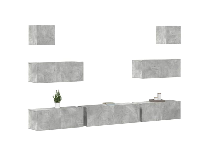  Ensemble de meubles tv - banc tv - meuble de rangement 7 pcs gris béton bois d'ingénierie  - Conforama C