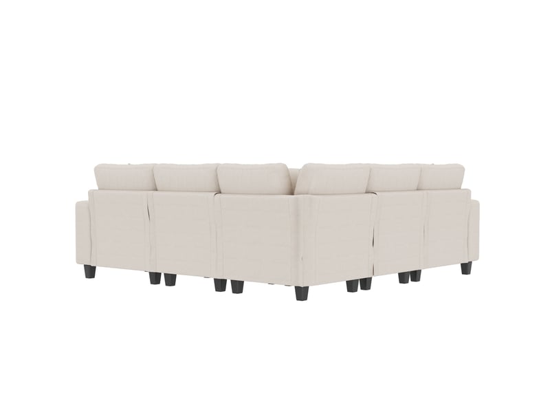 Canapé modulable 5 pl 216,5x216,5x83cm, canapé d'angle avec repose pides, rangement, confort pour salon, chenille beige  - Conforama E