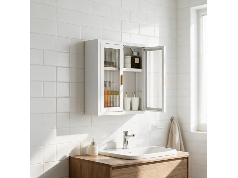  Armoire murale de salle de bains 40x14x50 cm deux portes métal blanc  - Conforama B