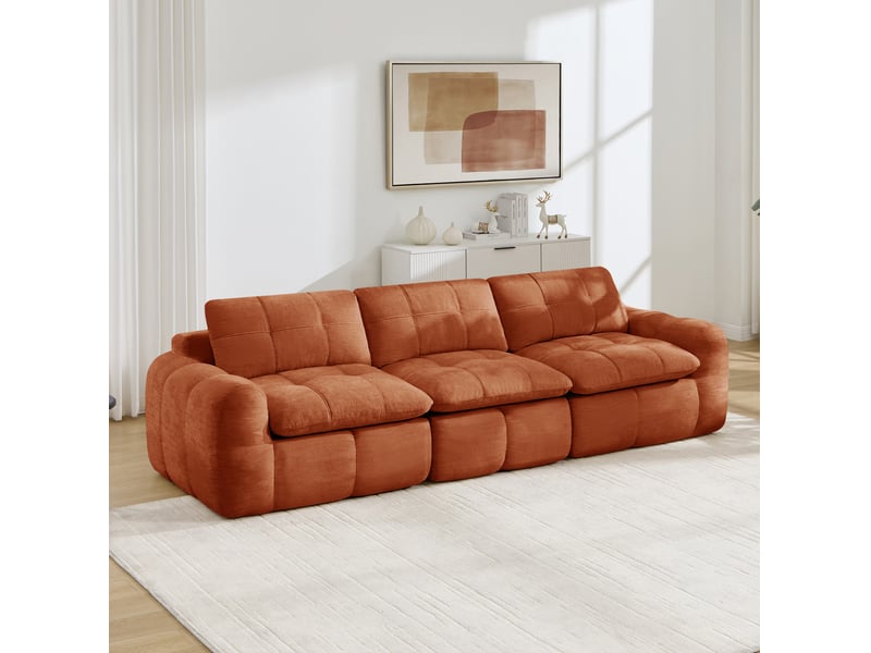  Canapé modulable 3 places 264x97x68 cm en chenille orange  - Conforama E