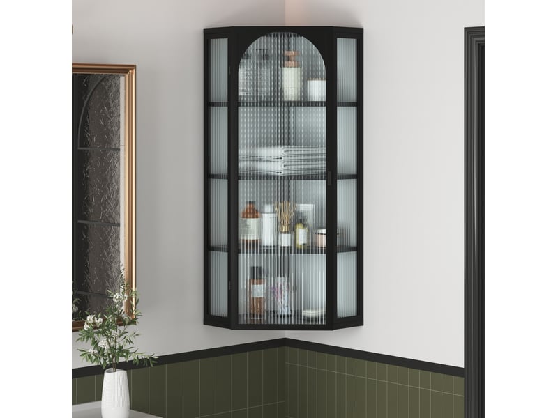  Armoire murale tcqpz d’angle 56 x 40 x 105 cm 4 niveaux de rangement métal et verre trempé noir  - Conforama B