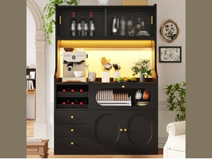Buffet haut de cuisine design avec 4 portes et 3 tiroirs, 120 × 40 × 180 cm, noir