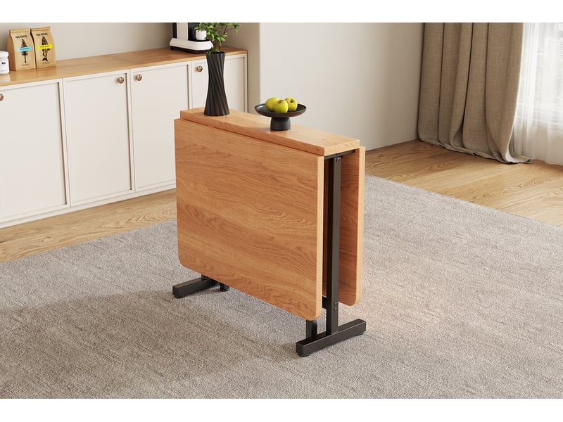 Table extensible 120x80x75 cm, plateau pliable gain de place, panneau mdf, finition chêne blanc américain - Conforama E