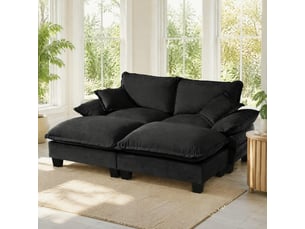 Canapé d’angle cloud 4 places en chenille noir avec 2 ottomans mobiles
