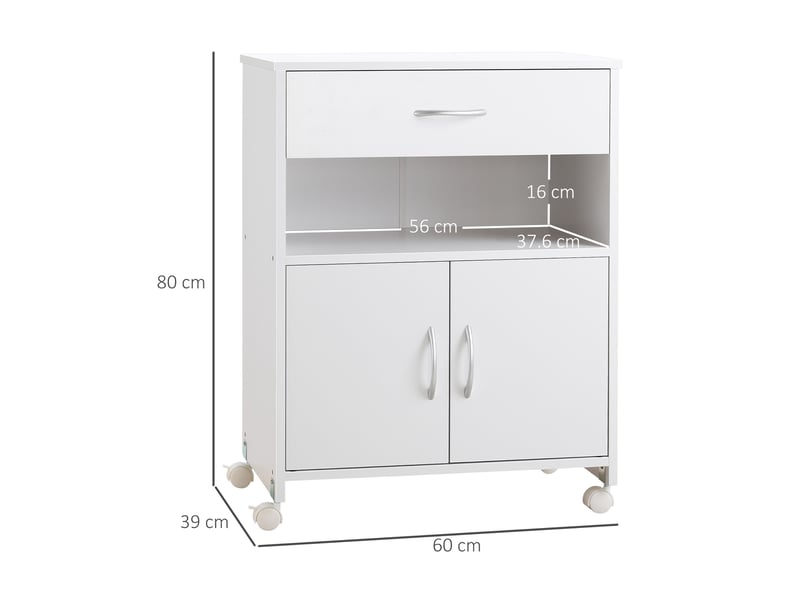  Support pour imprimante à 4 roulettes, tiroir et armoire, 60 x 39 x 80 cm - blanc  - Conforama E