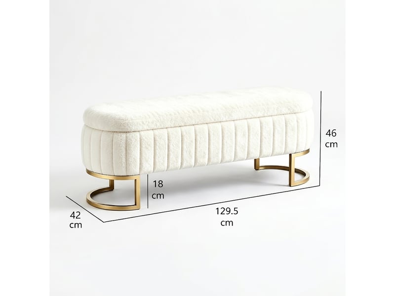  Banc de lit crème 130 cm en velours capitonné avec coffre de rangement  - Conforama C