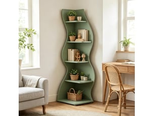 Étagère d’angle 5 niveaux en bois vert, étagères réglables