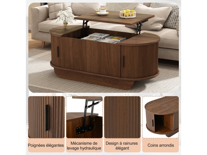  Table basse 100x50x42 cm - éclairage led - grand rangement - réglable en hauteur - mdf - usage quotidien - design moderne - table de salon - blanc CozyNest - Conforama E
