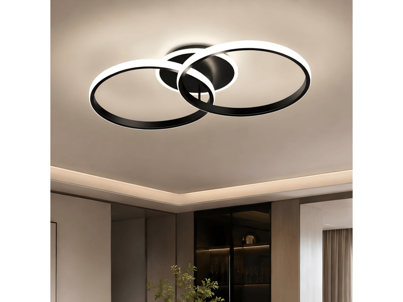  Plafonnier led 50x30 cm double anneau, luminaire de plafond 36 w 4320 lm avec 3 températures de couleur et fonction mémoire, design moderne, noir Seren Glow - Conforama B
