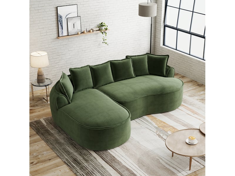  Canapé nuage modulable 3 places en chenille vert, convertible avec méridienne  - Conforama D