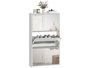 Étagère à chaussures miroir avec 3 tiroirs à abattants pour 9 paires de chaussures, en bois, 65 x 17 x 114,5 cm, blanche