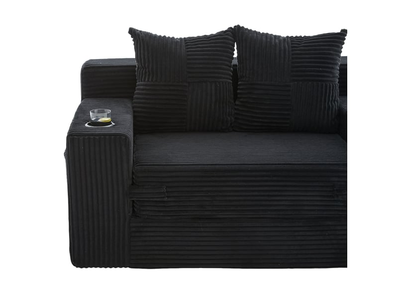  Canapé-lit 2 places 151x133x64 cm avec coussins et porte-gobelet noir  - Conforama D