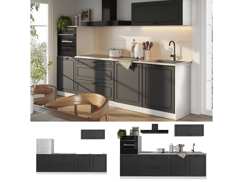  Vicco cuisine, anthracite campagneblanc, 280cm sans plan de travail  - Conforama D