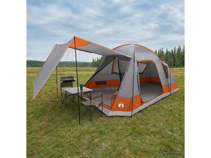  Tente de camping, tente cabane 8 personne gris et orange polyester et acier shl55273  - Conforama B