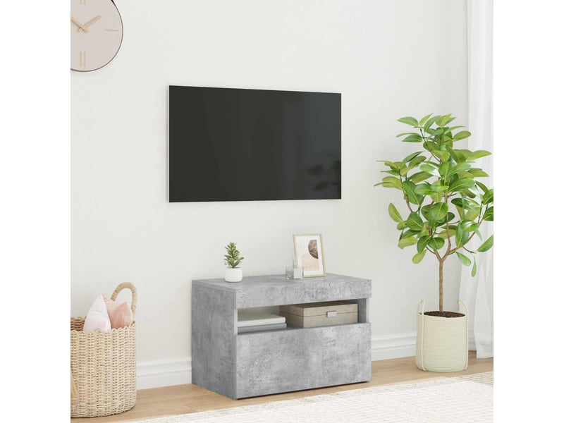  Meuble tv - banc tv - meuble de rangement avec lumières led gris béton 60x35x40 cm  - Conforama B