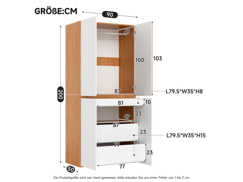  Armoire 90x50x200 cm 4 portes avec penderie mdf blanc  - Conforama E