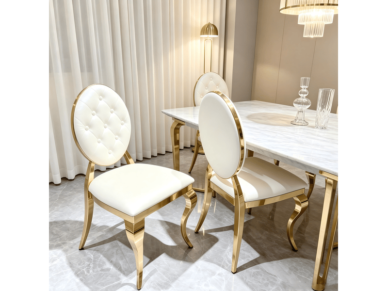  Lot de 2 chaises de salle à manger modernes en similicuir blanc et doré  - Conforama R