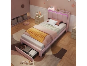 Lit avec rangement 90x200 cm <strong>REDOM</strong>  <strong></strong> coloris rose