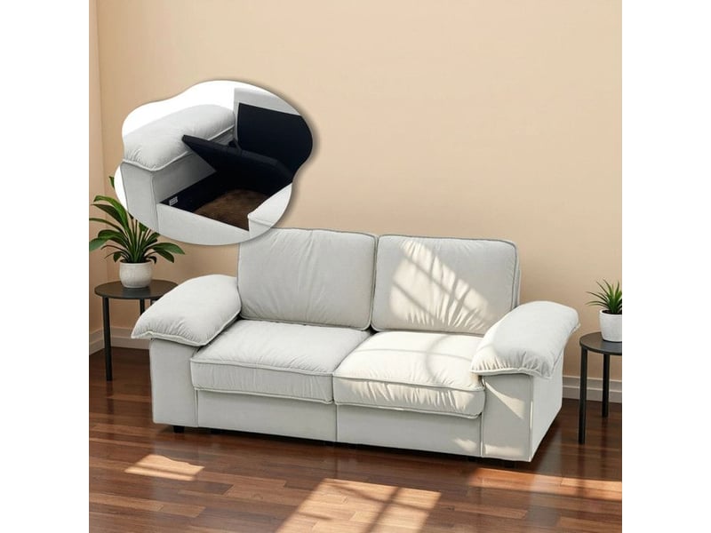  Canapé contemporain - sofa 8813-1 - blanc crème - accoudoirs larges - rangement sous le siège blanc - Conforama B